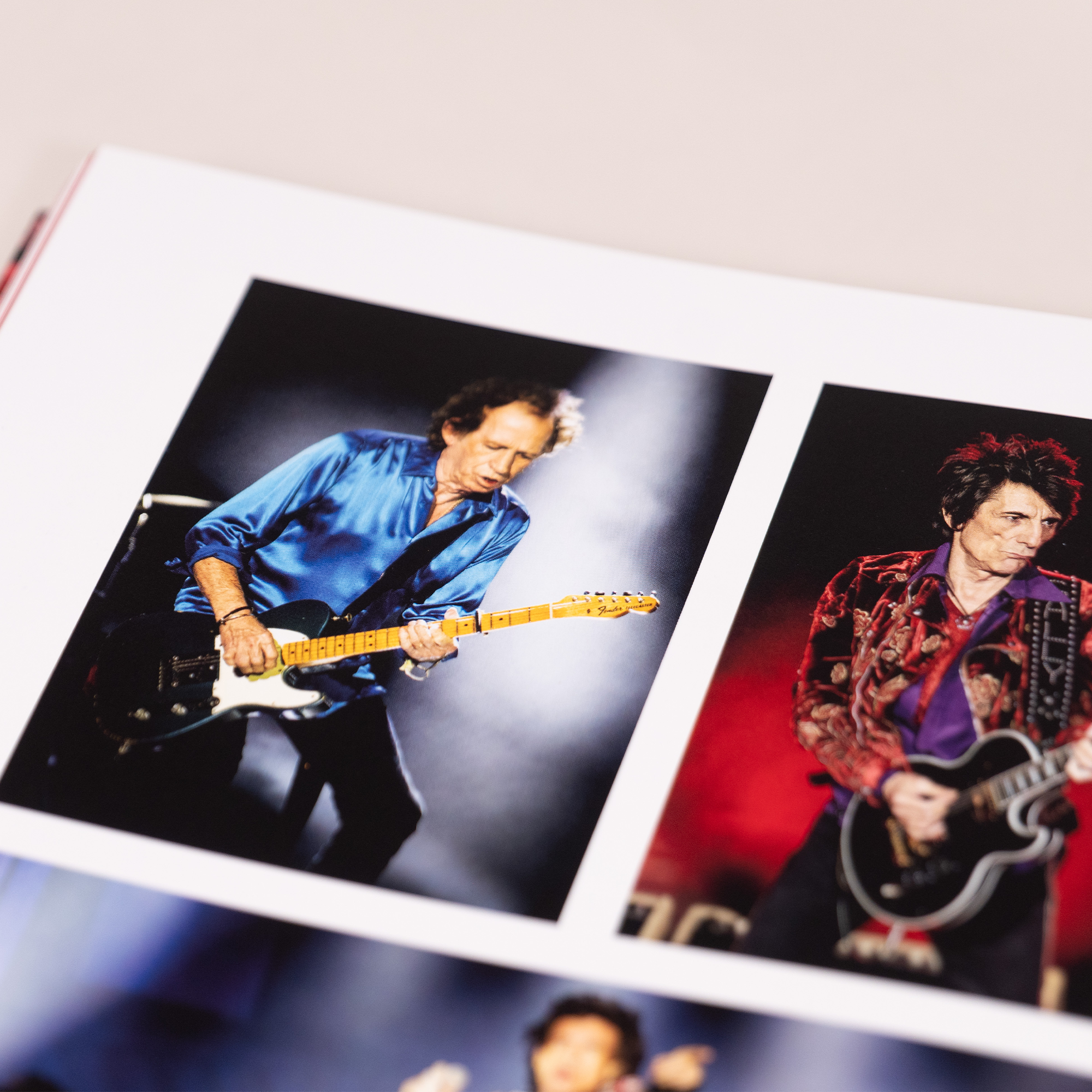 Interior photographs of the members of The Rolling Stones performing.